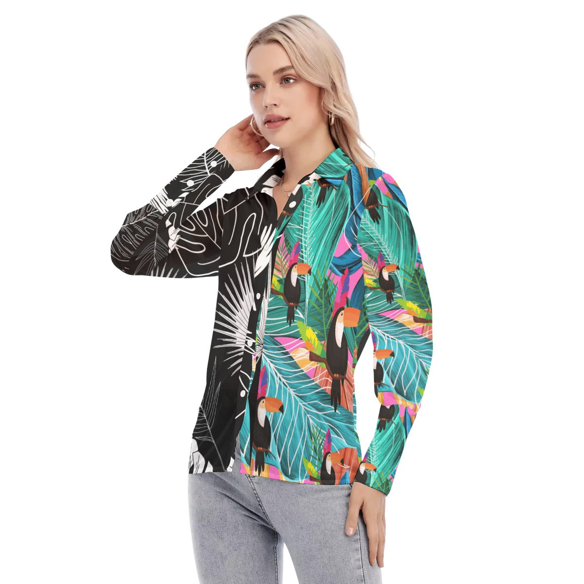 Tropical abstract All-Over Print Women's Mesh Blouse