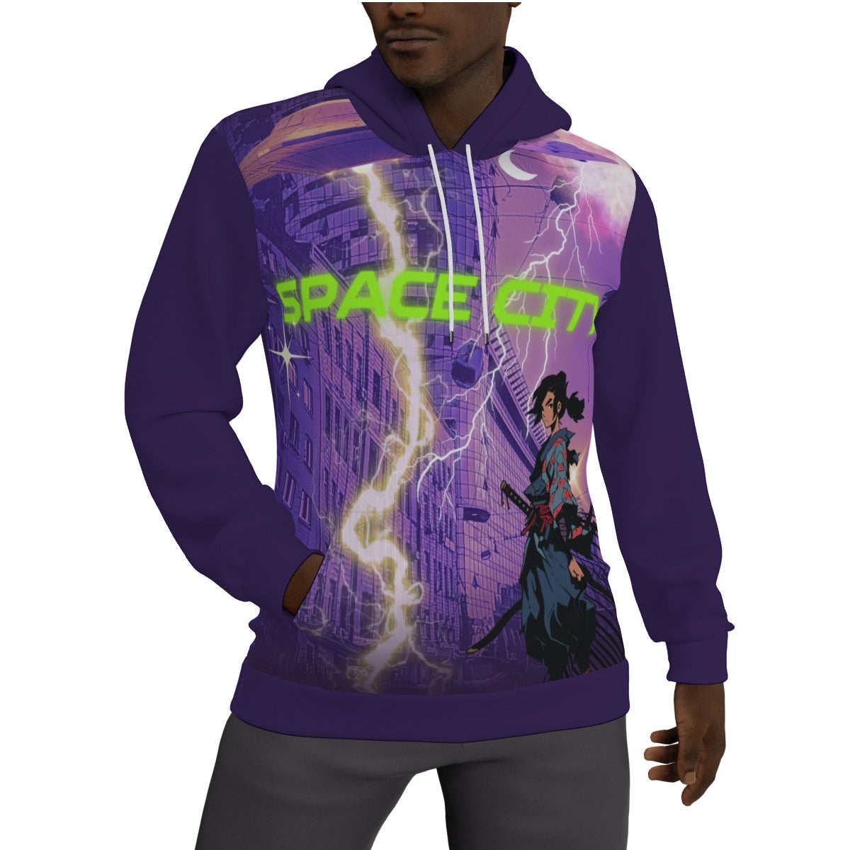 Anime Purple All-Over Print Men's Thicken Pullover Hoodie