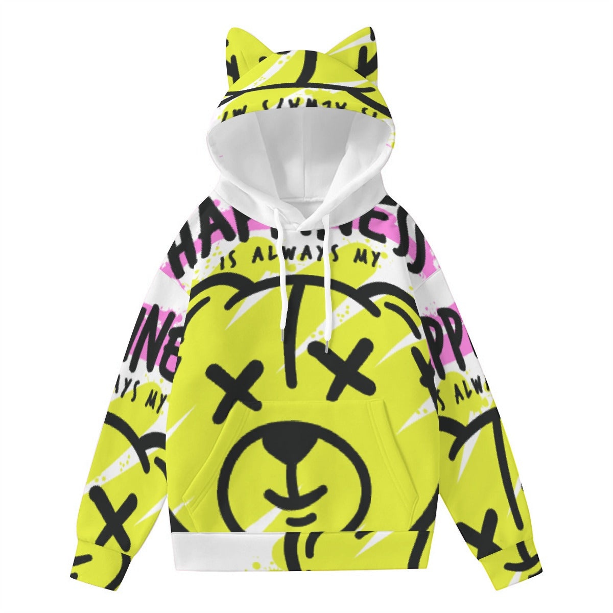 Graffiti style Print Women’s Hoodie With Decorative Ears