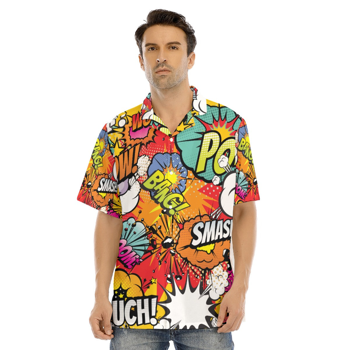 Comic book All-Over Print Men's Hawaiian Shirt With Button Closure