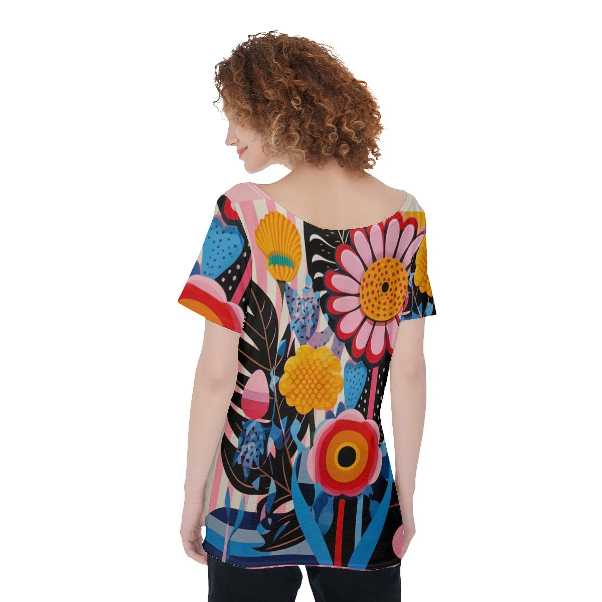 Floral Women's Large Off-Shoulder T-Shirt