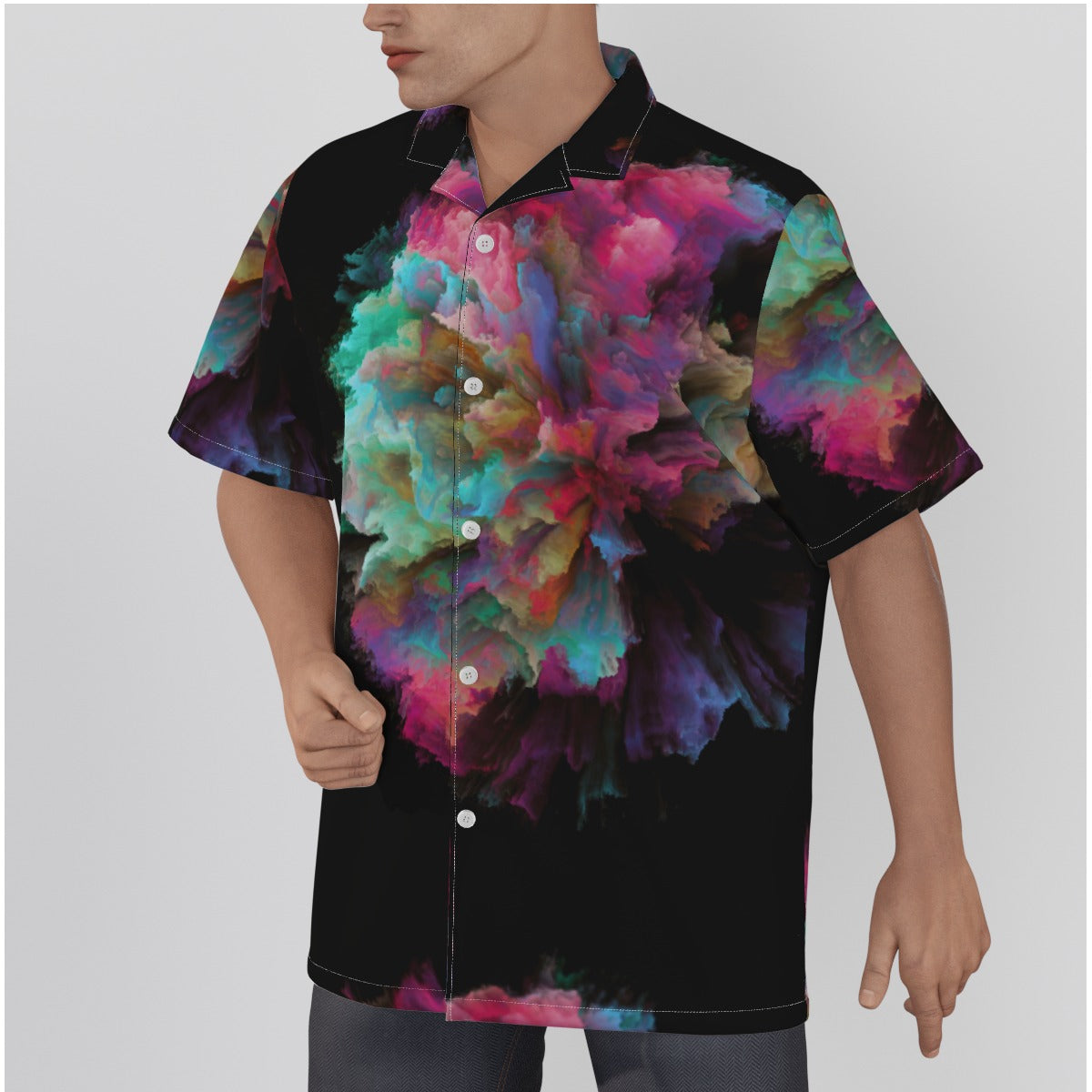 Color blast All-Over Print Hawaiian Shirt With Button Closure