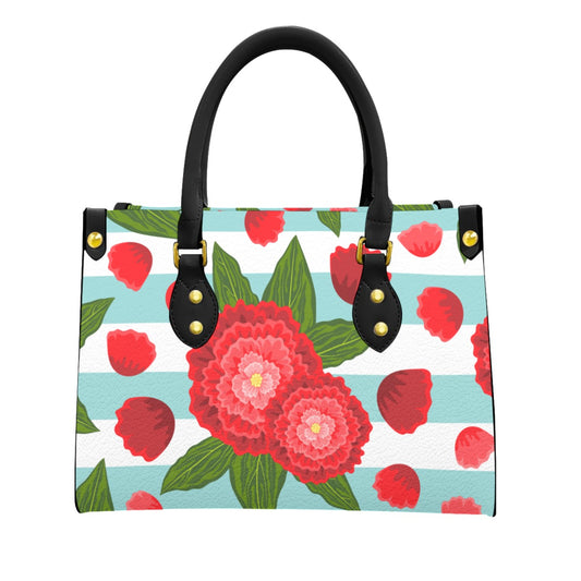 Peonies and blue PU Handbag