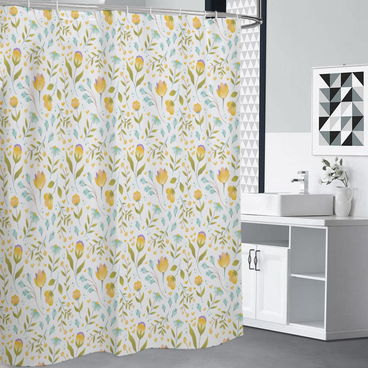 Yellow botanical polyester Shower Curtains 150（gsm）