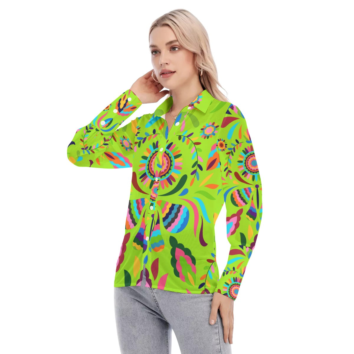 Neon floral All-Over Print Women's Mesh Blouse