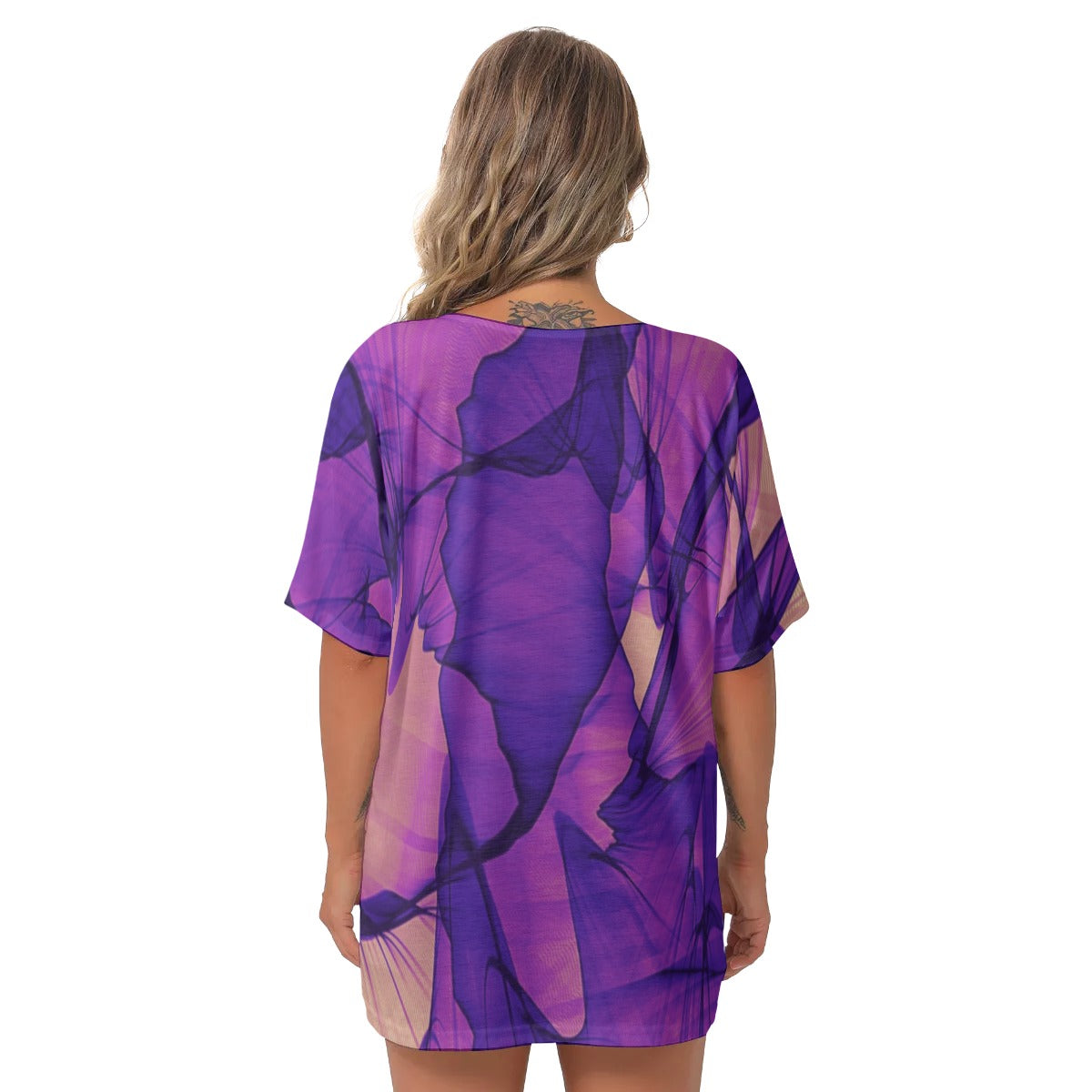 Purple abstract All-Over Print Women's Bat Sleeves V-Neck Blouse