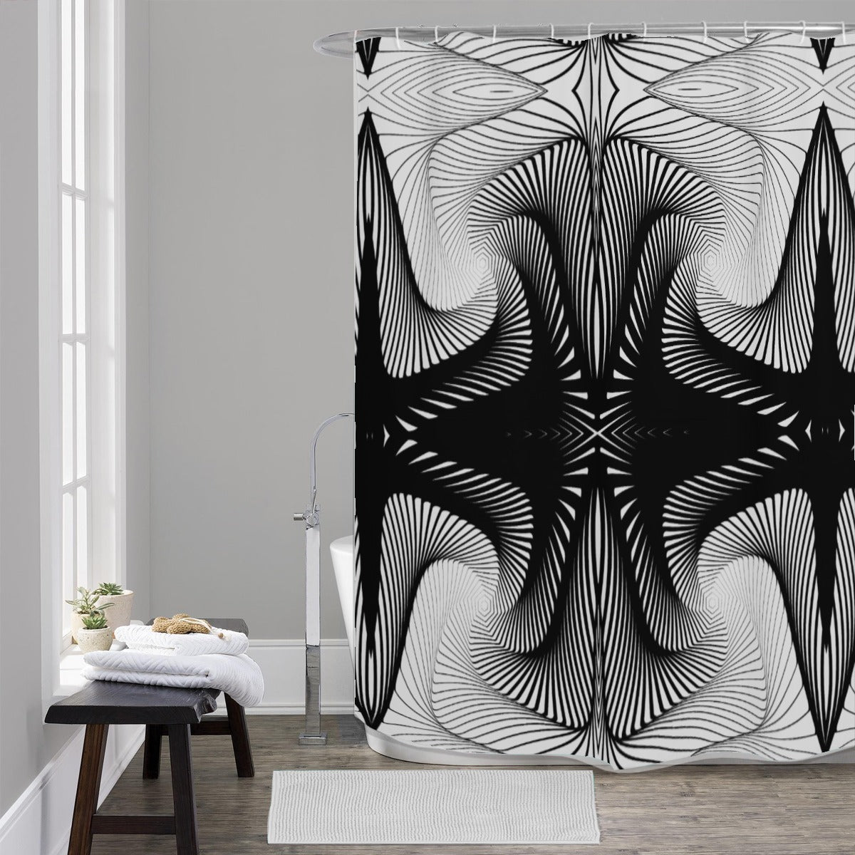 Black and white polyester Shower Curtains 150（gsm）