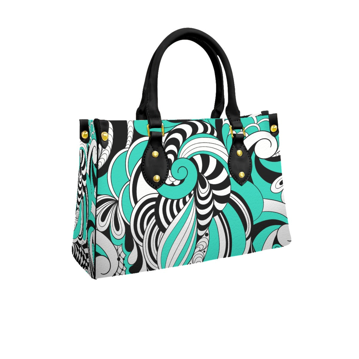 Aqua swirl Women's Tote Bag With Black Handle