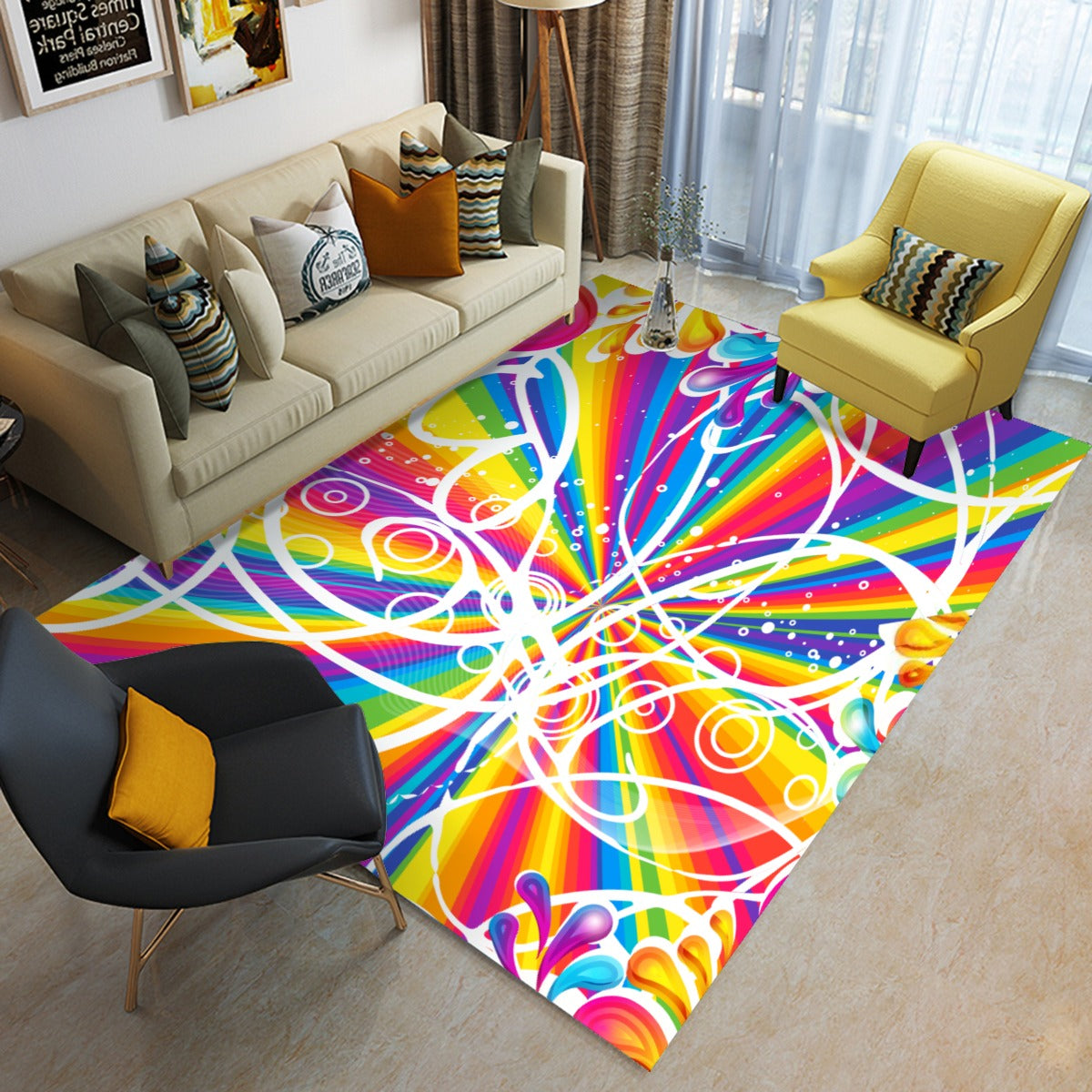 Bright color and swirls Foldable Rectangular Floor Mat/Rug