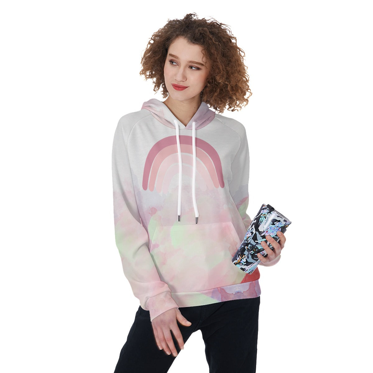 Pink rainbow Women's Raglan Pullover Hoodie