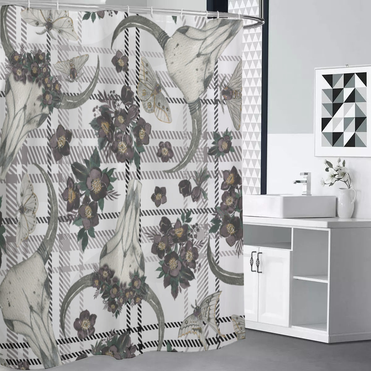 Farmhouse floral cow Shower Curtains