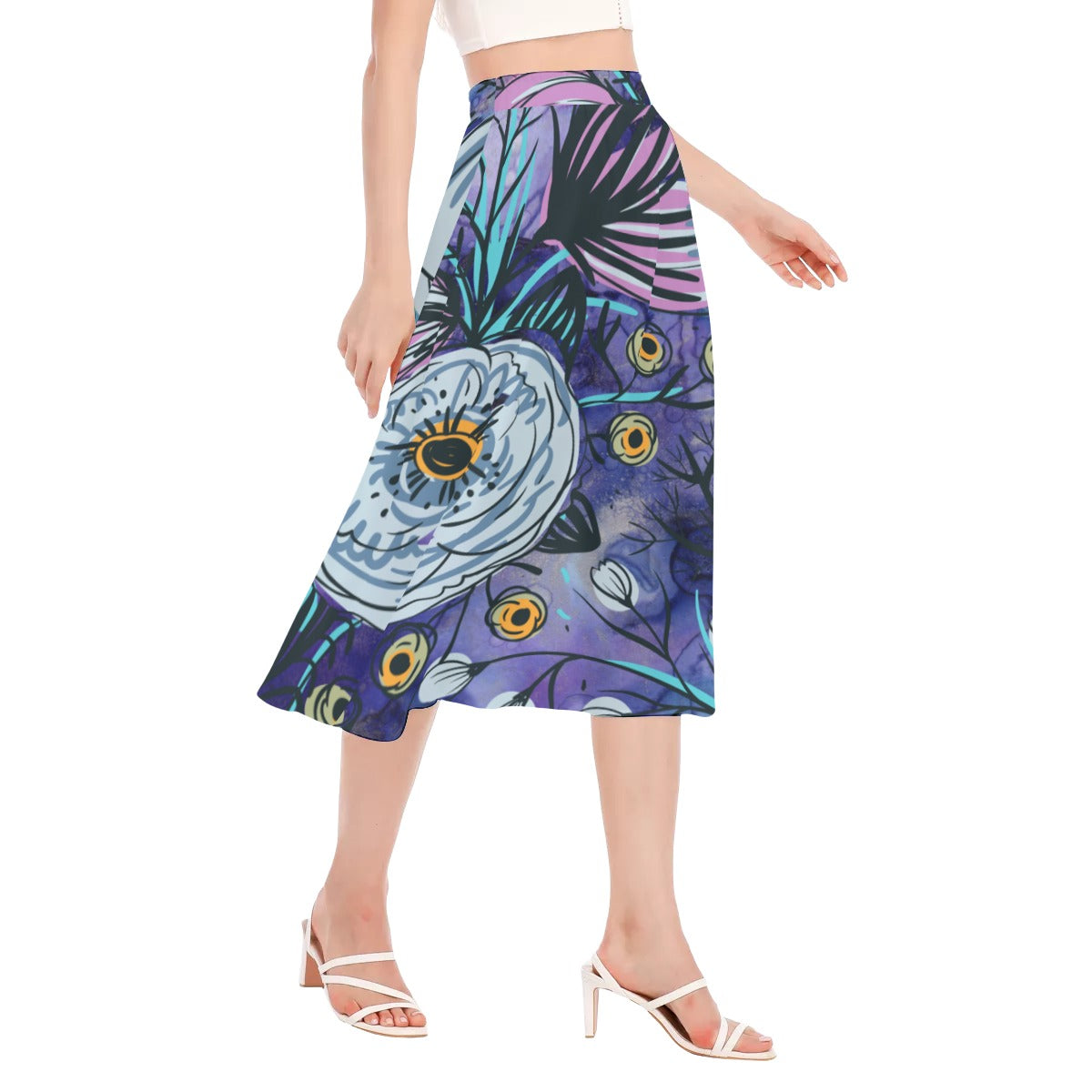 Blue floral Women's Long Chiffon Skirt