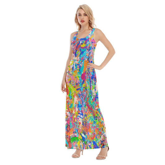 Multi color All-Over Print Women's Vest Dress | Length To Ankle