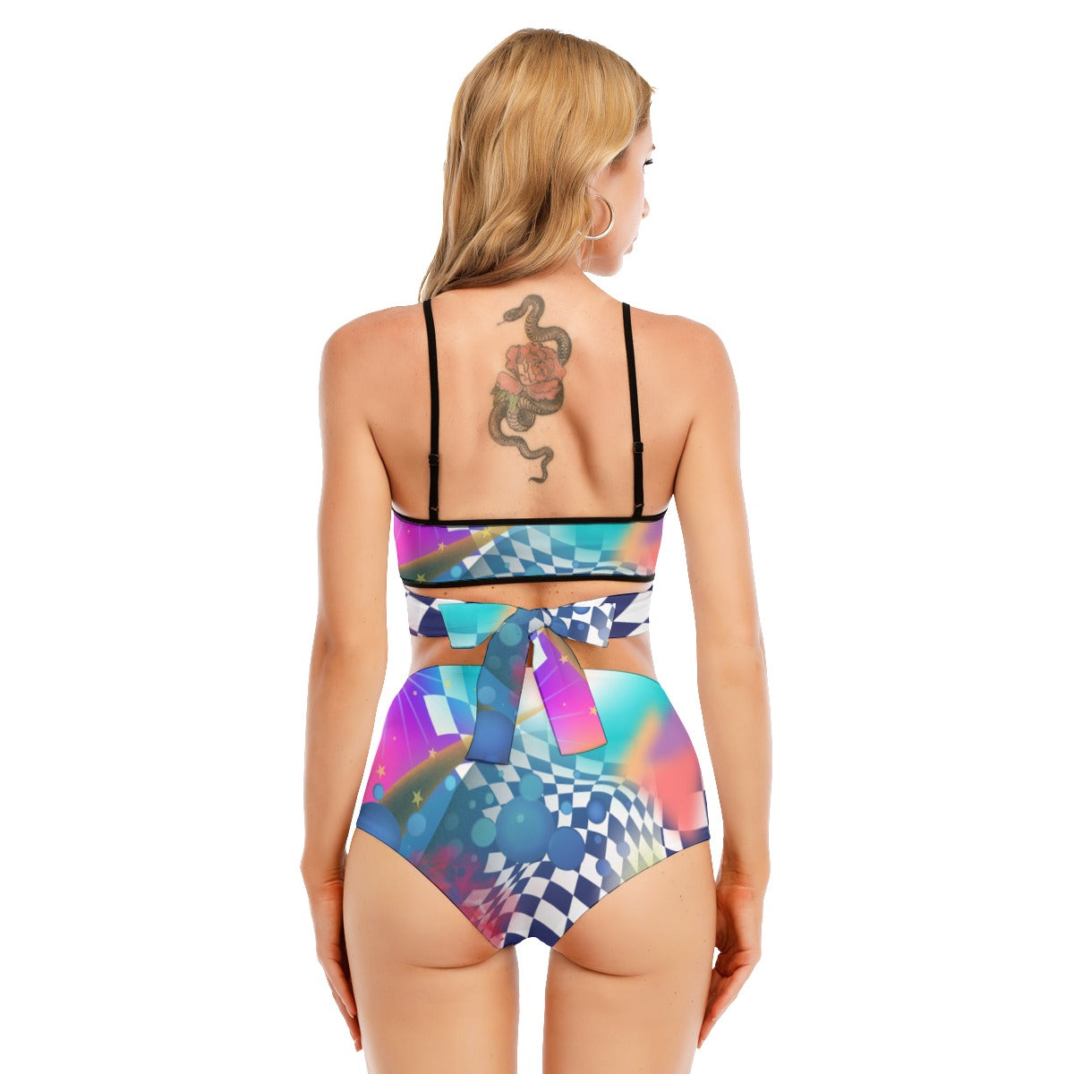 Abstract color  Women's Bikini Swimsuit With Cross Straps