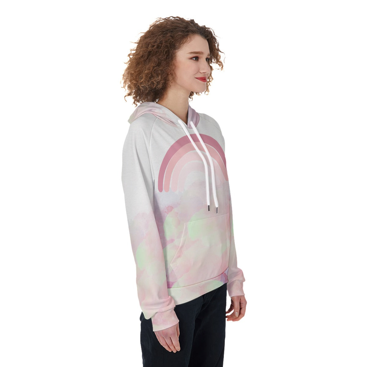 Pink rainbow Women's Raglan Pullover Hoodie