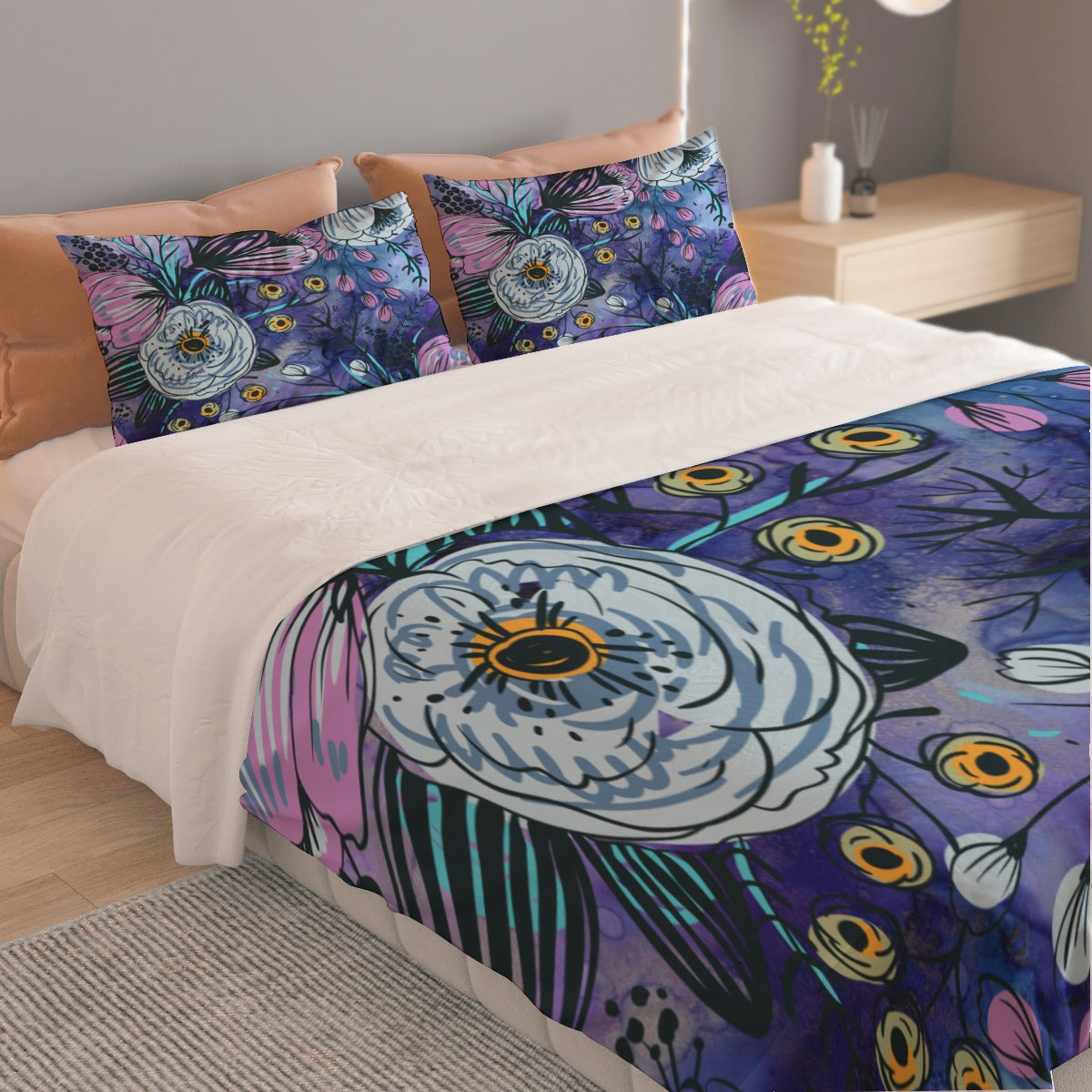 Abstract purple floral Bedding Set