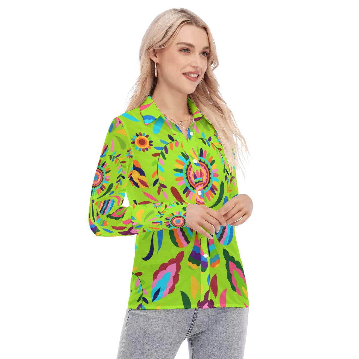 Neon floral All-Over Print Women's Mesh Blouse