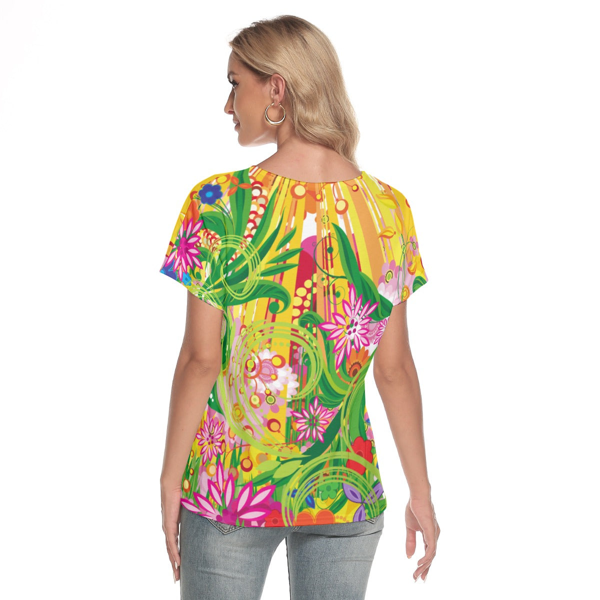 Bright floral  Women's Deep V-neck Short Sleeve T-shirt