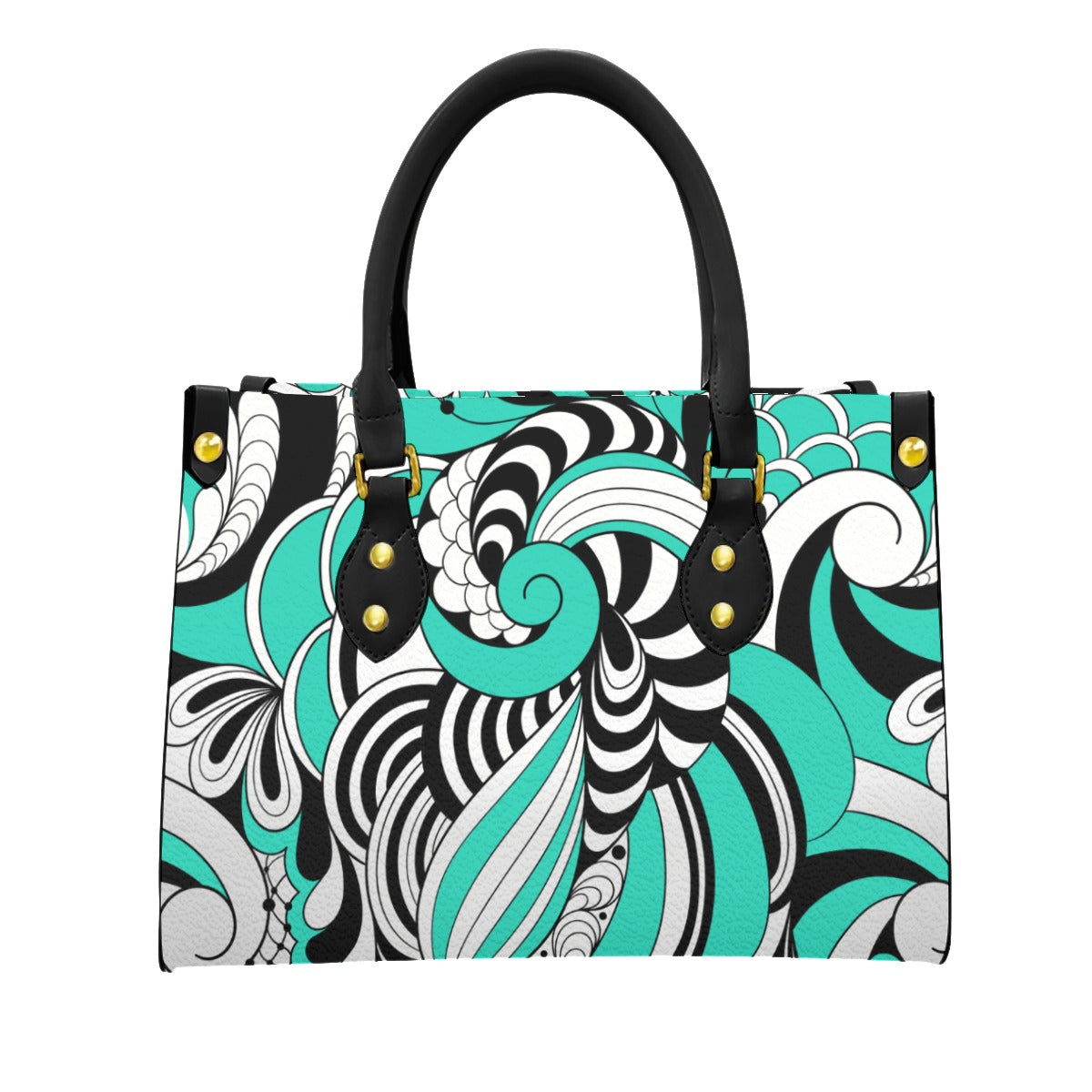 Aqua swirl Women's Tote Bag With Black Handle