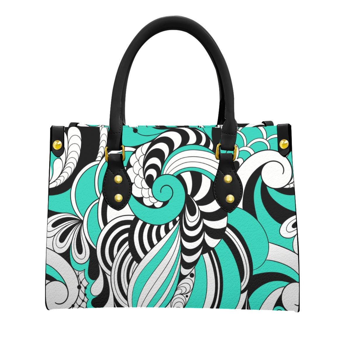 Aqua swirl Women's Tote Bag With Black Handle