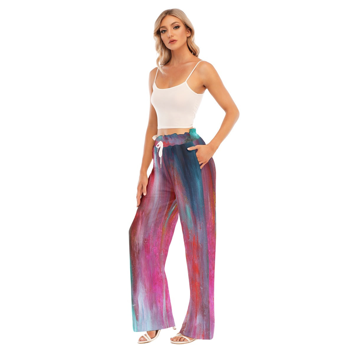 Dark Abstract All-Over Print Women's Waist Fungus Edge Wide-leg Pants