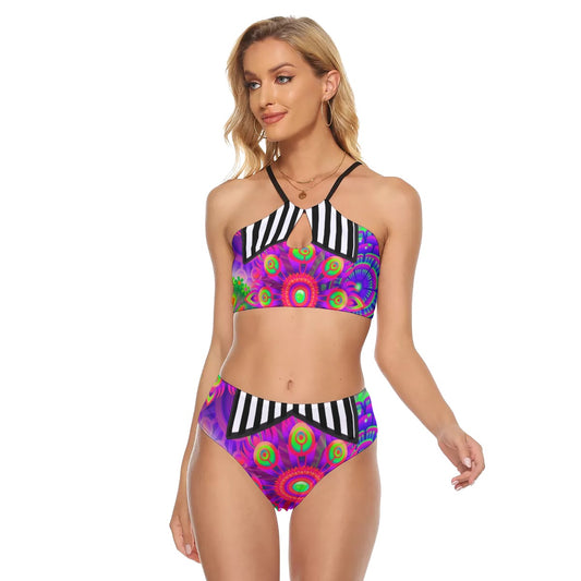 Bold and Trippy All-Over Print Women's Cami Keyhole  Swimsuit