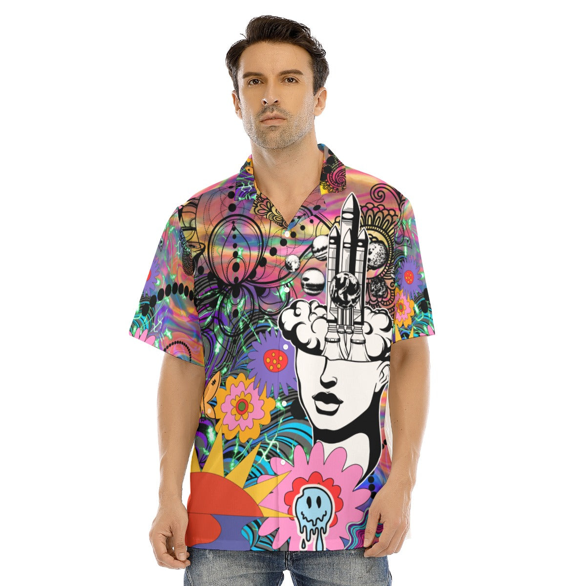 The space of mind Hawaiian Shirt With Button Closure