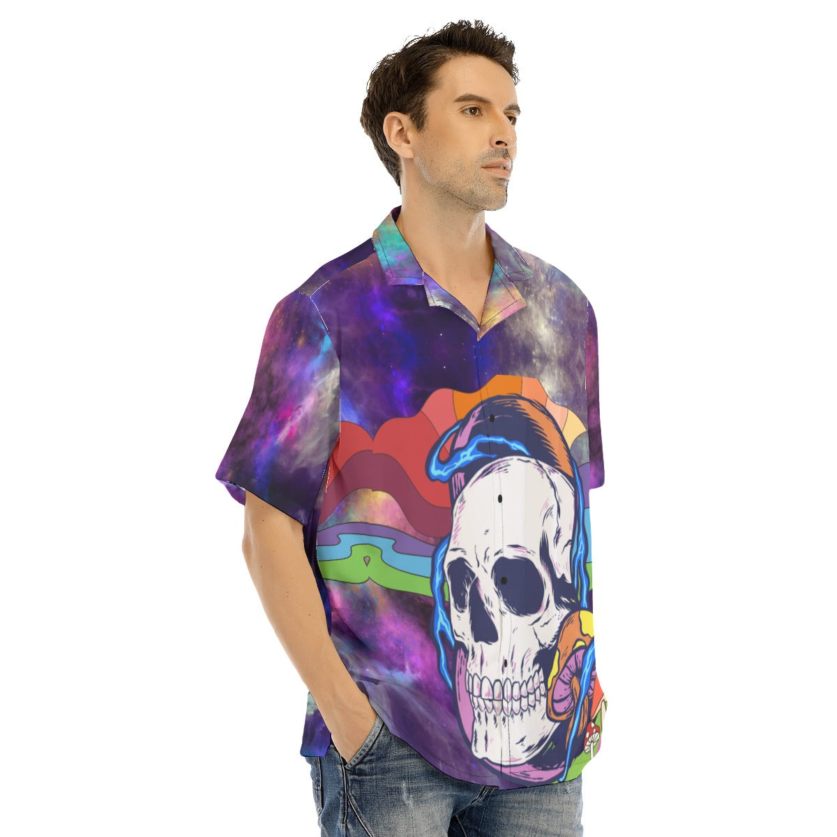 Galaxy skull Hawaiian Shirt With Button Closure