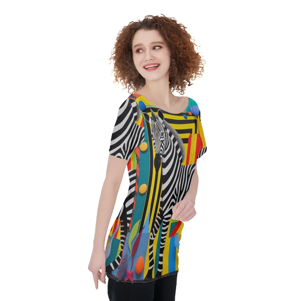 Zebra Women's Large Off-Shoulder T-Shirt