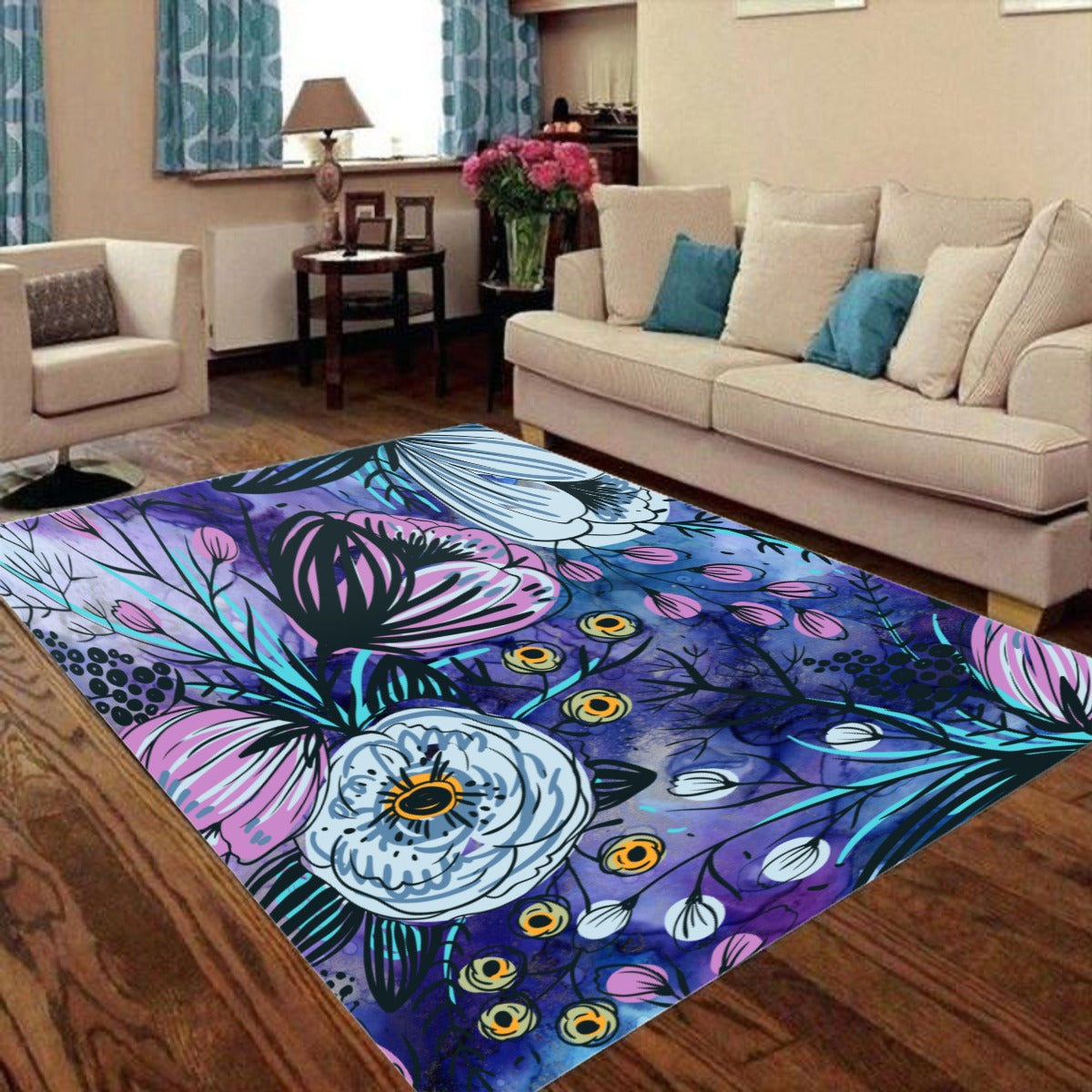 Purple floral Foldable Rectangular Floor Mat/Rug