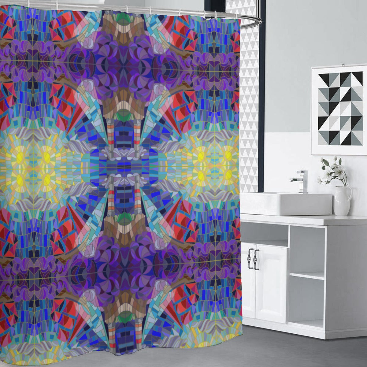 Purple and yellow abstract polyester Shower Curtains 150（gsm）