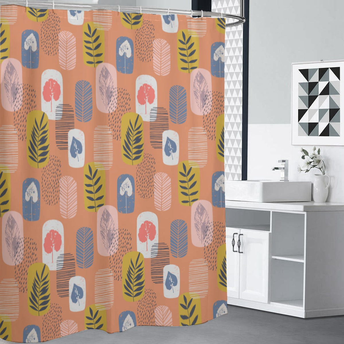 Peach tropical floral Polyester Shower Curtains 150（gsm）