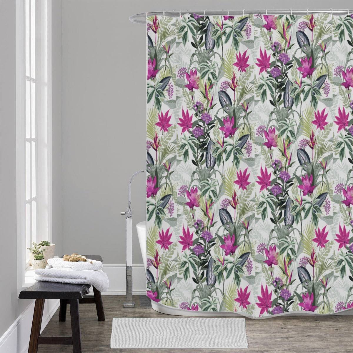 Purple botanical polyester Shower Curtains 150（gsm）