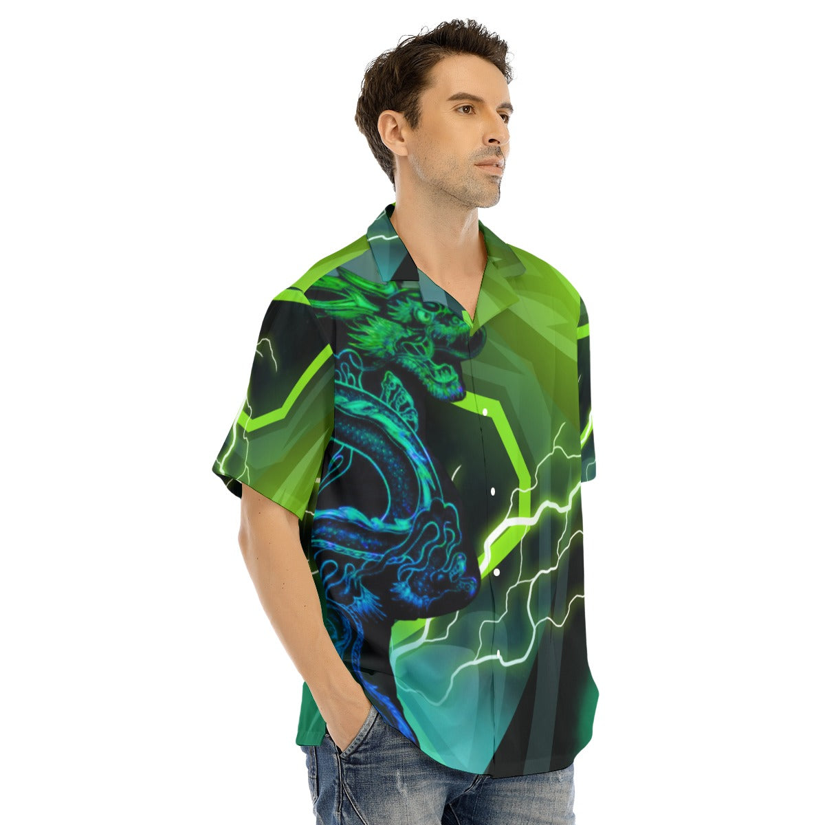 Green dragon All-Over Print Hawaiian Shirt With Button Closure