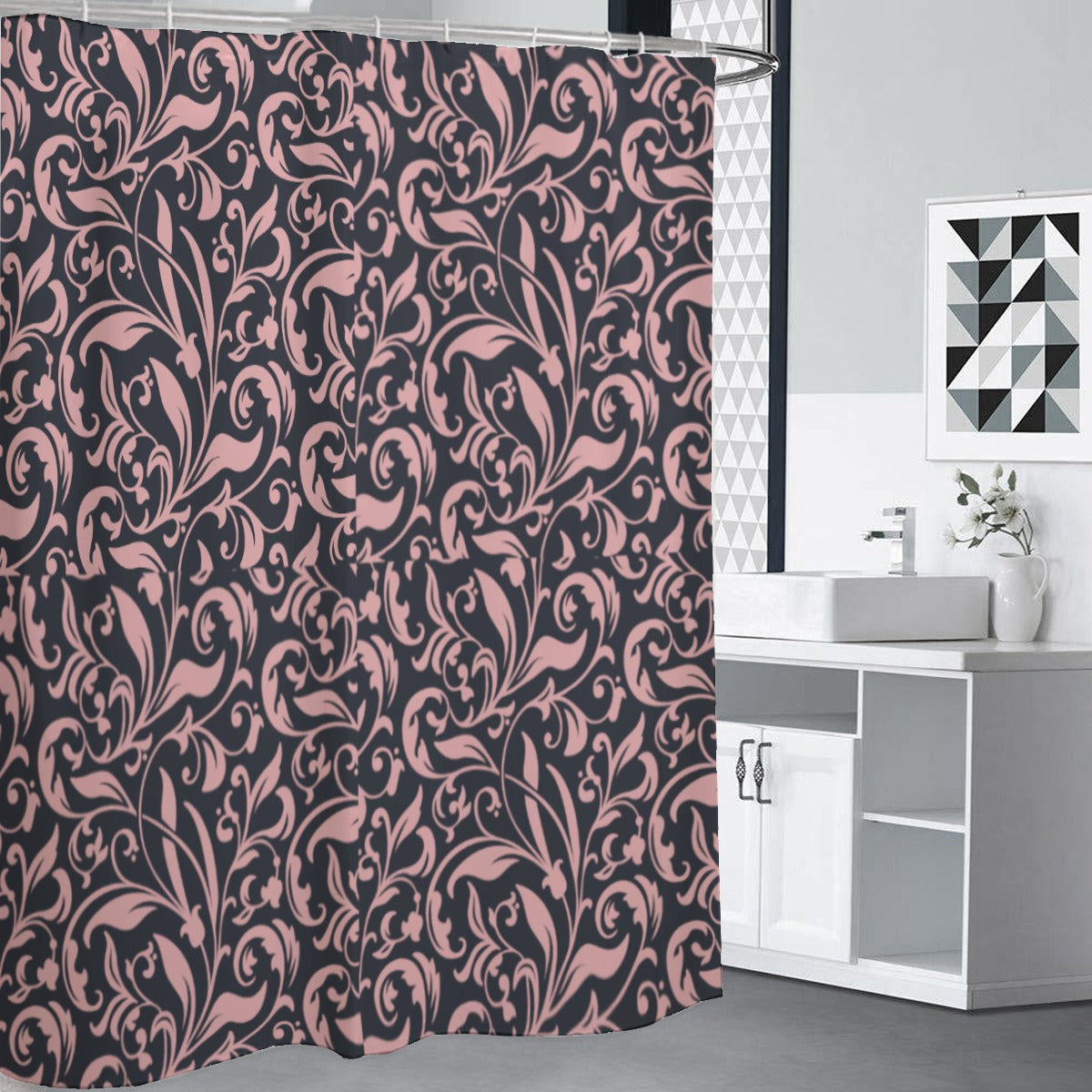 Pink and black floral pattern polyester Shower Curtains 150（gsm）