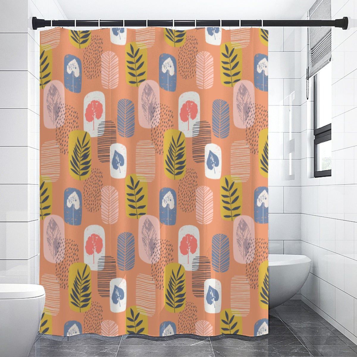 Peach tropical floral Polyester Shower Curtains 150（gsm）