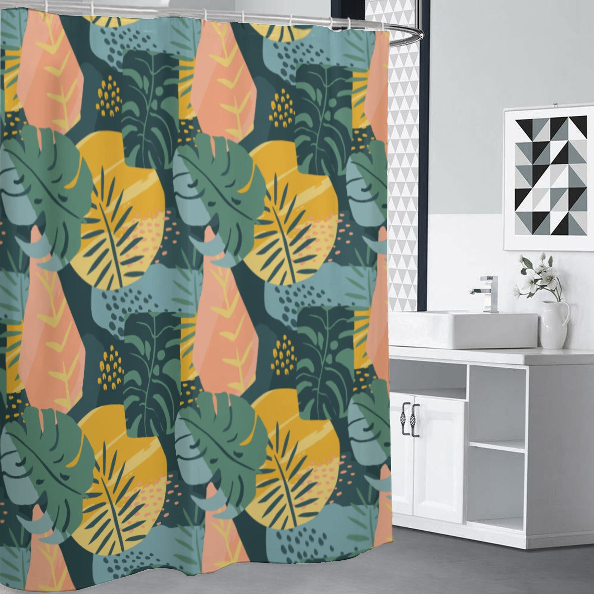 Tropical green and yellow Polyester Shower curtain