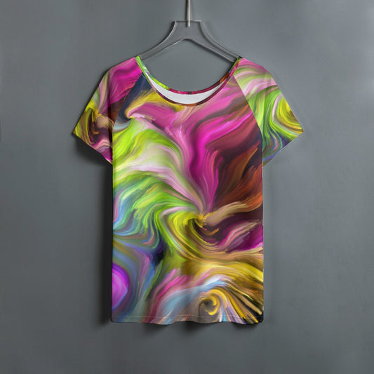 color swirl t Women's Round Neck T-shirt With Raglan Sleeve