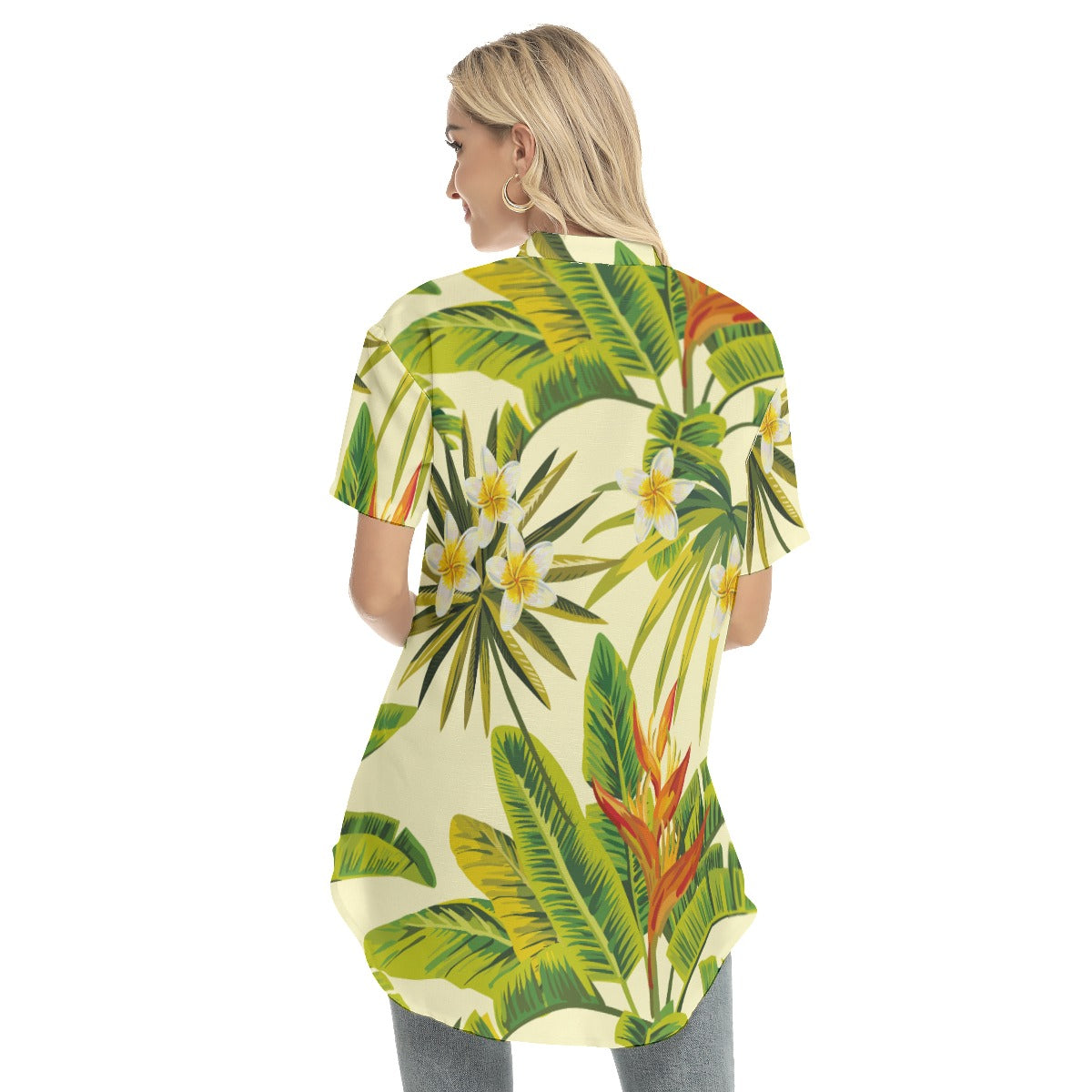 Tropical Women's Stand-up Collar Shirt With Open Button