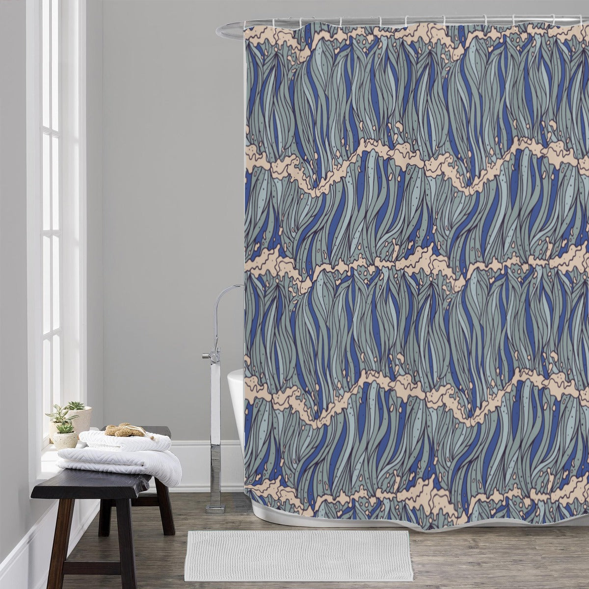 Ocean waves polyester Shower Curtains 150（gsm）