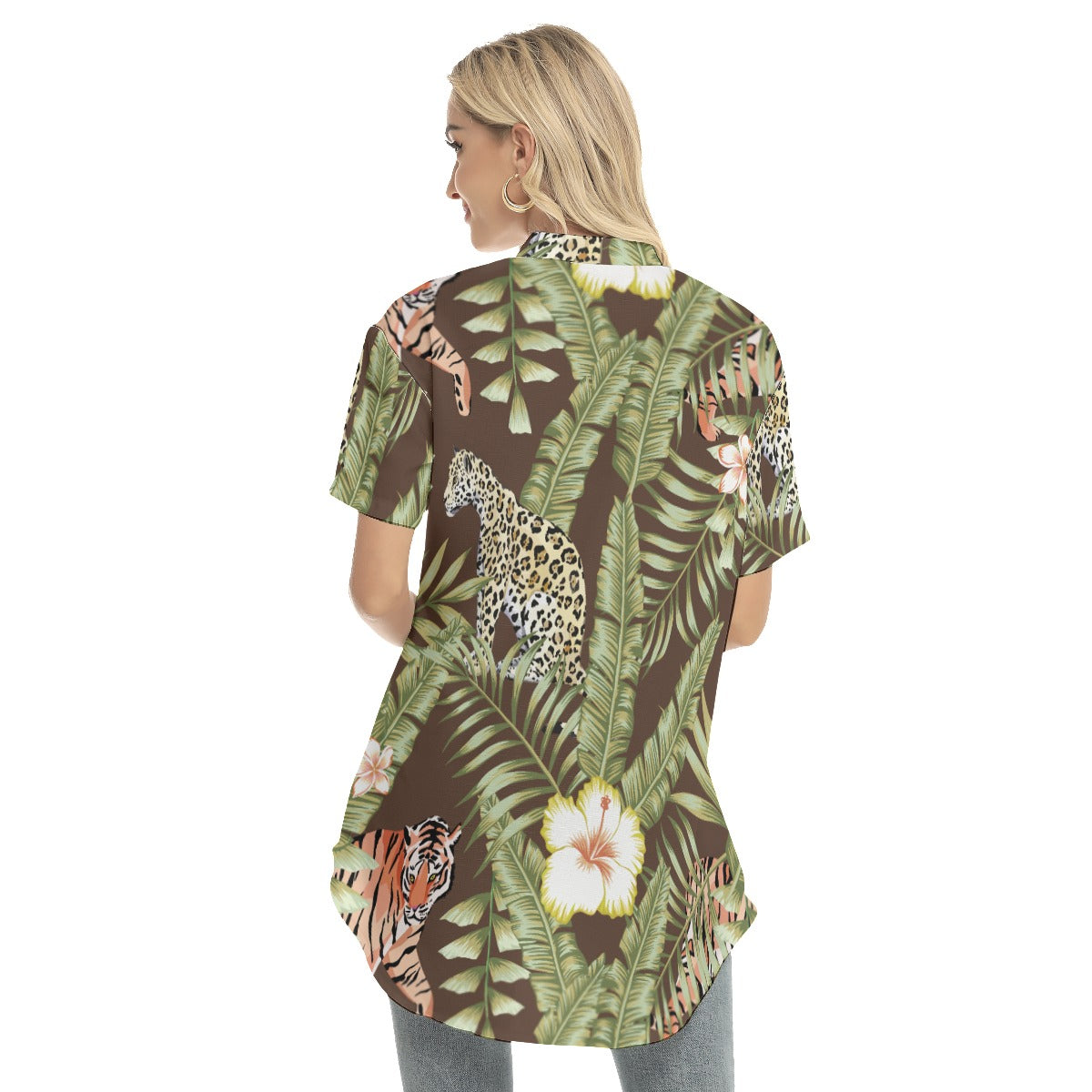 Tropical  Women's Stand-up Collar Shirt With Open Button