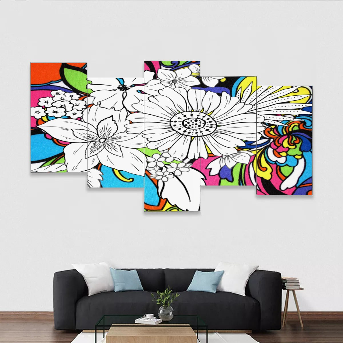 Abstract floral  Framed five-piece mural *Free shipping*