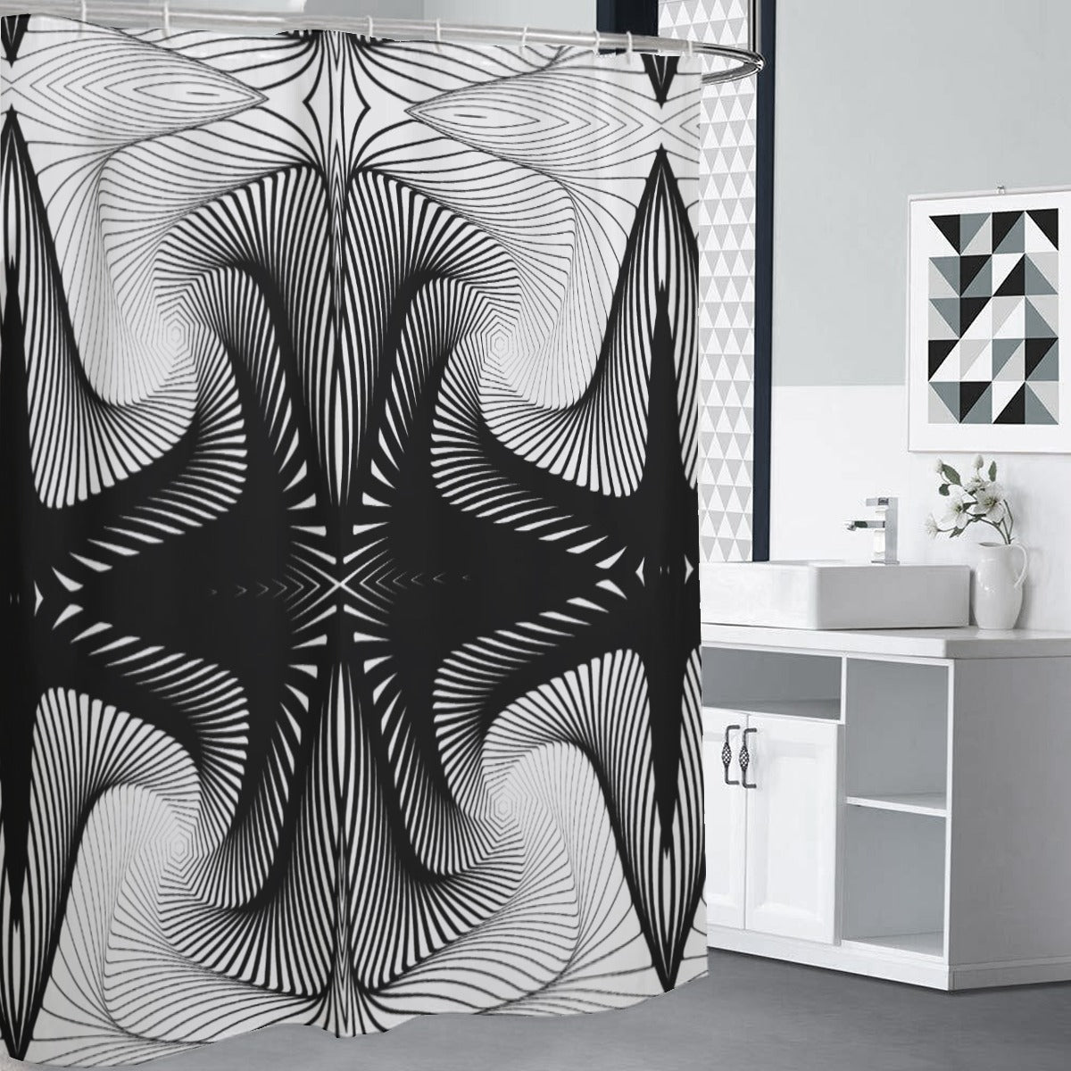 Black and white polyester Shower Curtains 150（gsm）