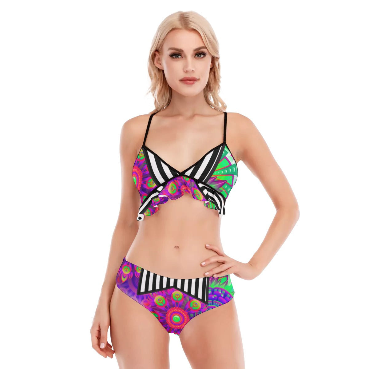 Bold and trippy All-Over Print Women's Bikini Swimsuit With Ruffle Hem