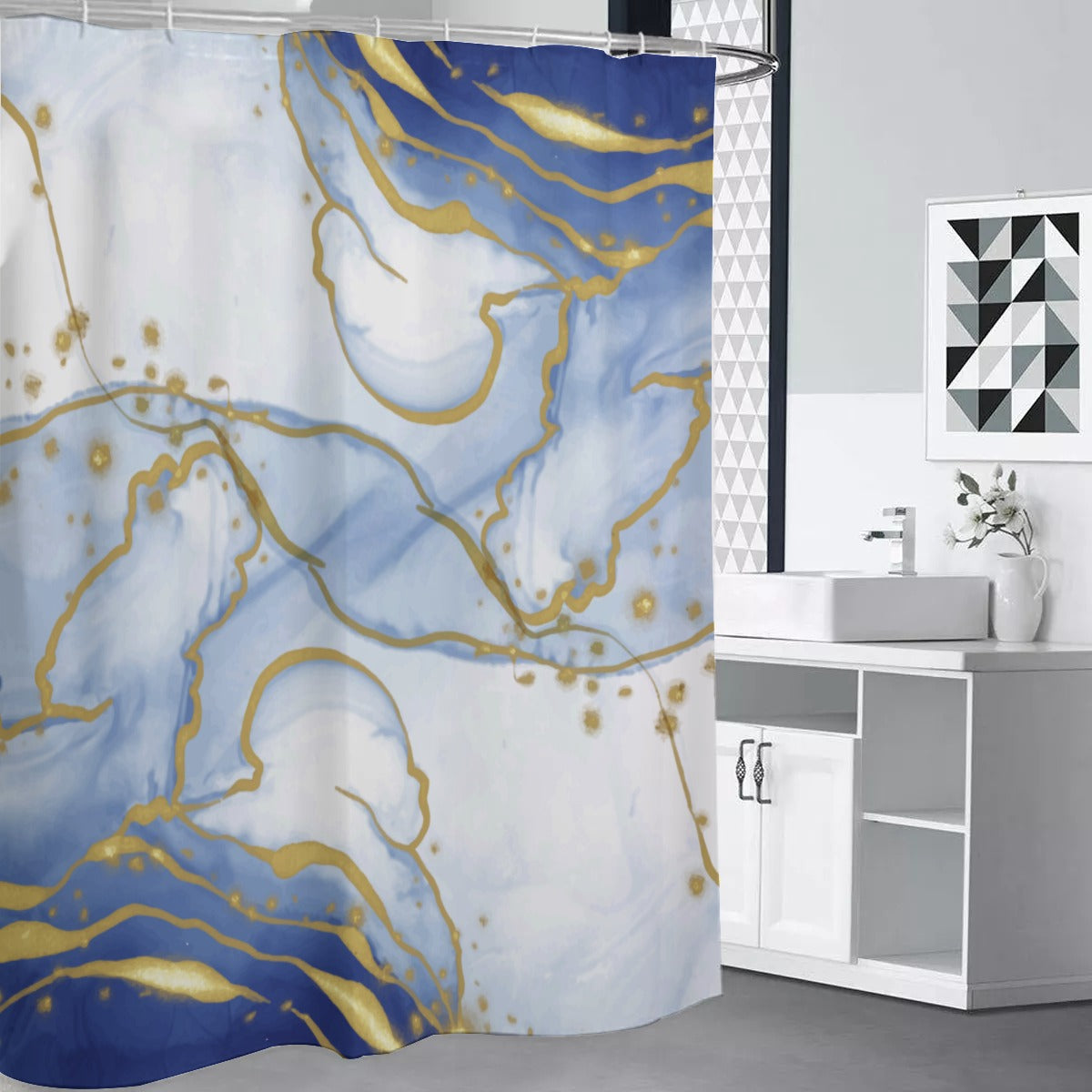 Blue and gold marble Shower Curtain