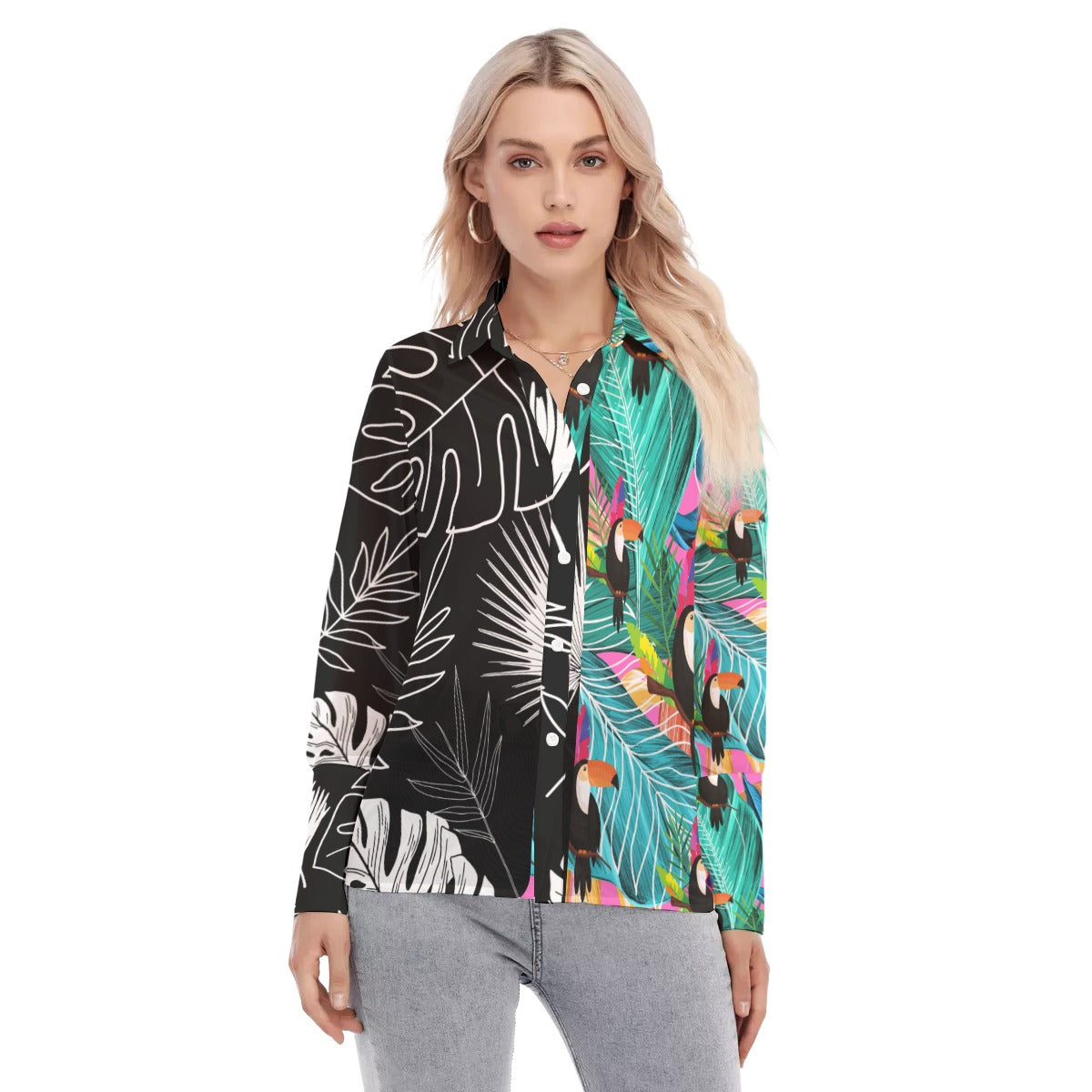 Tropical abstract All-Over Print Women's Mesh Blouse