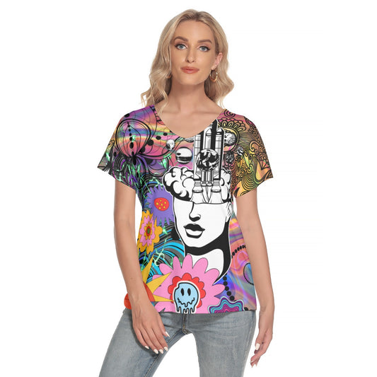 The space of mind  Women's Deep V-neck Short Sleeve T-shirt