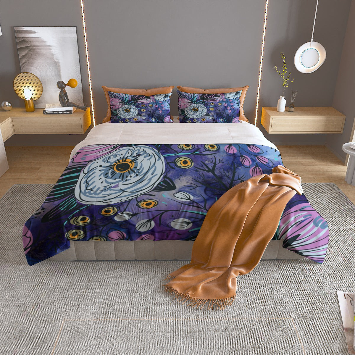 Abstract purple floral Bedding Set