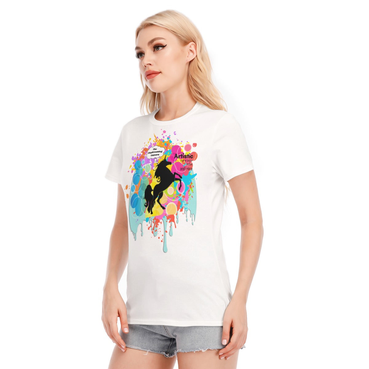 The daydreaming unicorn Women's Round Neck T-Shirt | 190GSM Cotton