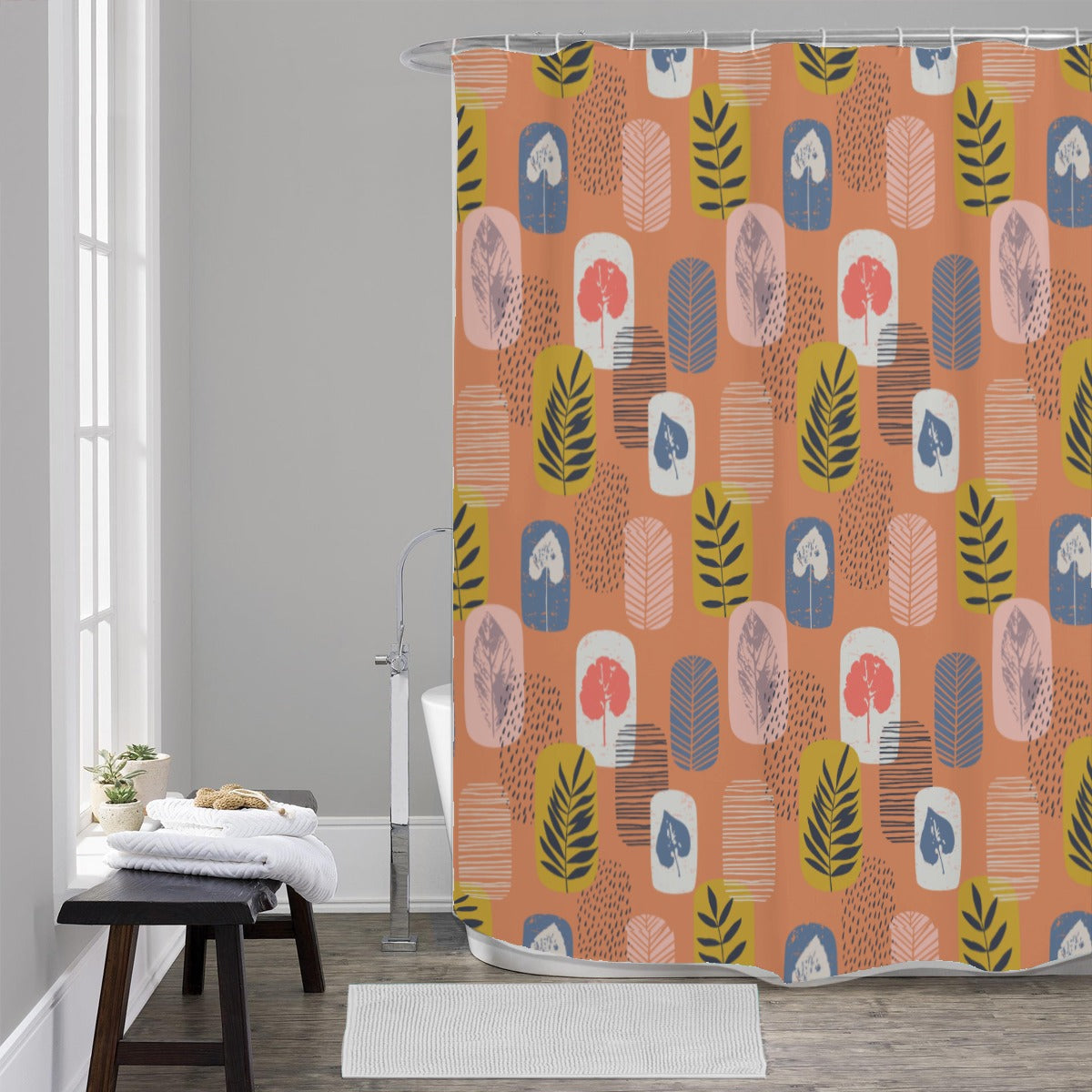 Peach tropical floral Polyester Shower Curtains 150（gsm）